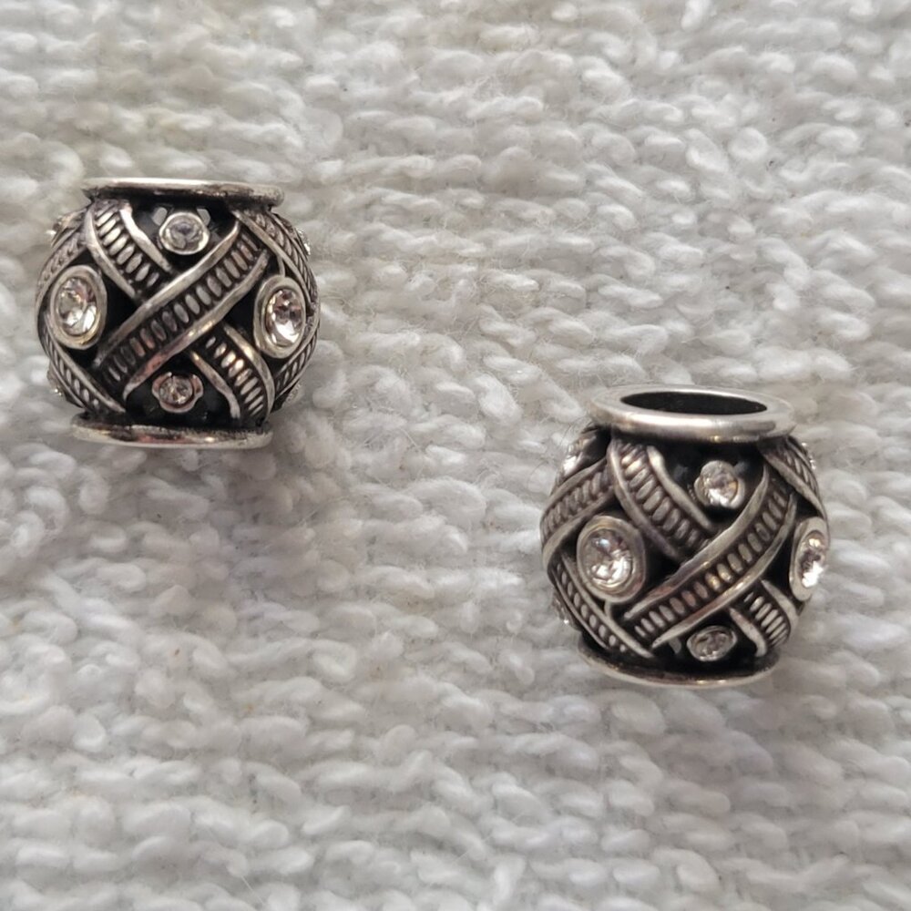 Brighton Lace Beads Lot of 2 Silver Plated/Clear Crystals New/No Tags